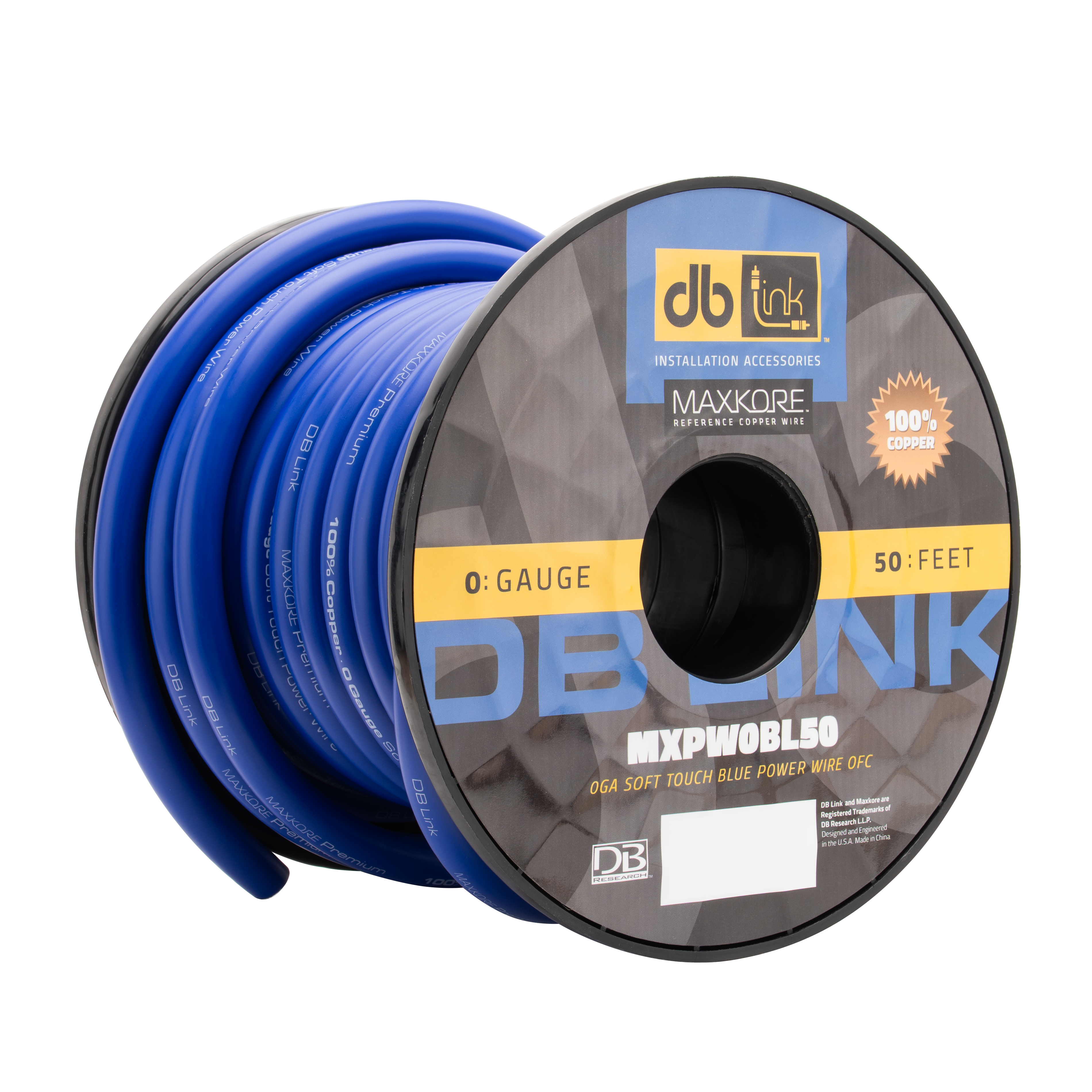 MXPW0BL50 : 0 Gauge Maxkore Premium 100% Copper Blue Soft Touch