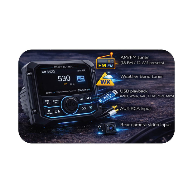 EMR-7BT : Full Color LCD Digital Marine Receiver / 5 Volts / Bluetooth