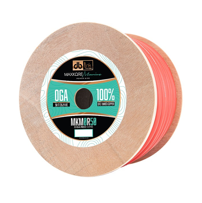 MKM0R50 : 50' 0Ga Maxkore Marine Red, 100% OFC, TINNED Anti-Corrosive Wire Roll