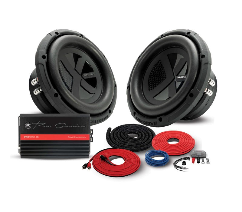 PRO-KSUB2000 : Dual 8” Subwoofer ,Mono Amplifier and 4 Gauge Wiring kit Bass package