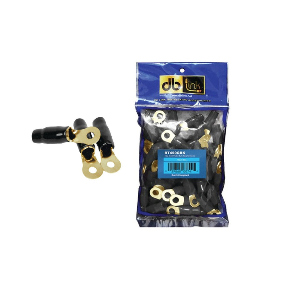 RT450GBK : 4 GA. 5/16in Black Gold Ring Terminal, 50 Pcs, Polybag
