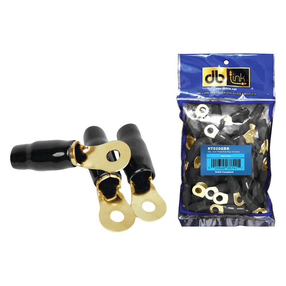 RT020GBK : 0 GA. 5/16in Black Gold Ring Terminal, 20 Pcs