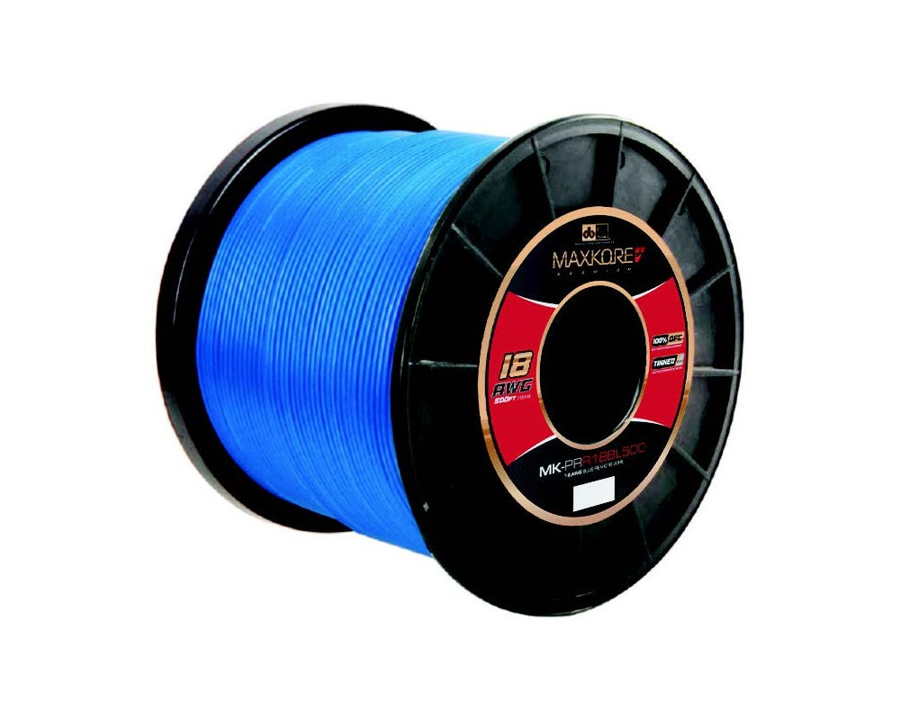 MK-PRR18BL500 : 500' 18 AWG Maxkore+ Premium Blue Remote, 100% OFC, TINNED Anti-Corrosive Wire Roll