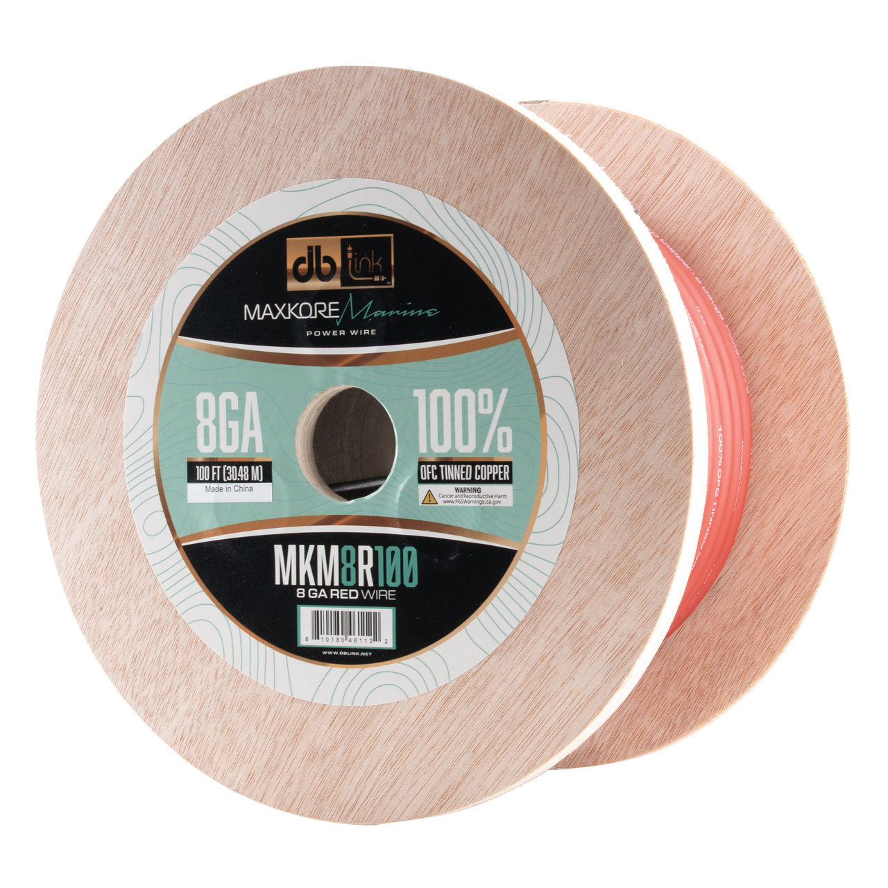 MKM8R100 : 100' 8Ga Maxkore Marine Red, 100% OFC, TINNED Anti-Corrosive Wire Roll