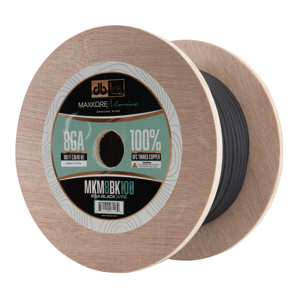 MKM8BK100 : 100' 8Ga Maxkore Marine Black, 100% OFC, TINNED Anti-Corrosive Wire Roll