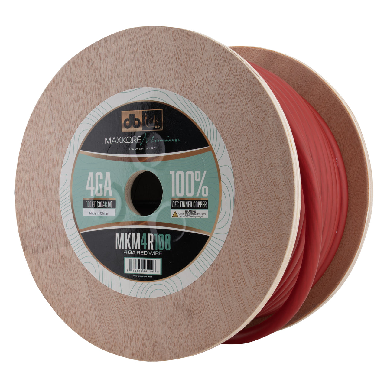 MKM4R100 : 100' 4Ga Maxkore Marine Red, 100% OFC, TINNED Anti-Corrosive Wire Roll