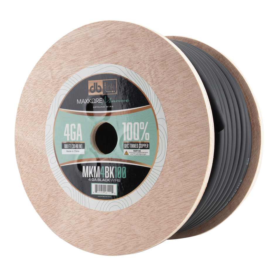 MKM4BK100 : 100' 4Ga Maxkore Marine Black, 100% OFC, TINNED Anti-Corrosive Wire Roll