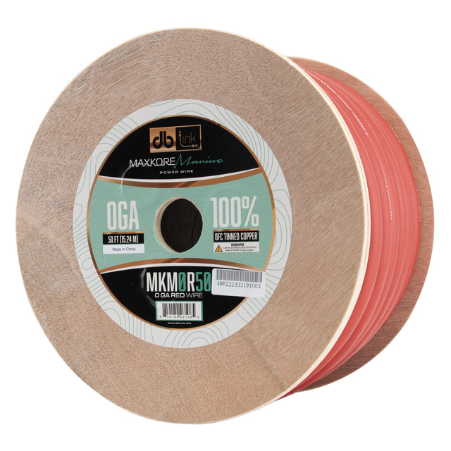 MKM0R50 : 50' 0Ga Maxkore Marine Red, 100% OFC, TINNED Anti-Corrosive Wire Roll