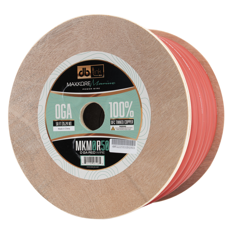 MKM0R50 : 50' 0Ga Maxkore Marine Red, 100% OFC, TINNED Anti-Corrosive Wire Roll