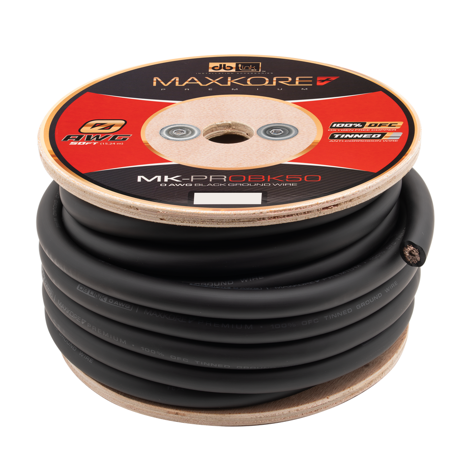 MK-PR0BK50 : 50' 0 AWG Maxkore+ Premium Black, 100% OFC, TINNED Anti-Corrosive Ground Wire Roll