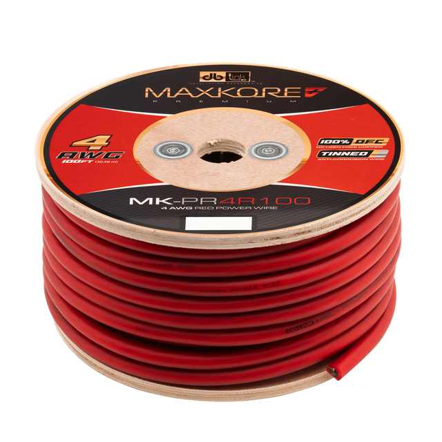 MK-PR4R100 : 100' 4 AWG Maxkore+ Premium Red, 100% OFC, TINNED Anti-Corrosive Power Wire Roll