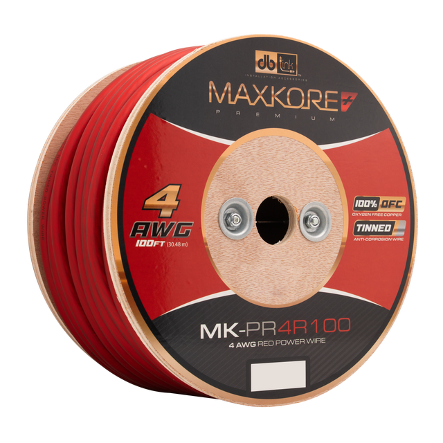 MK-PR4R100 : 100' 4 AWG Maxkore+ Premium Red, 100% OFC, TINNED Anti-Corrosive Power Wire Roll