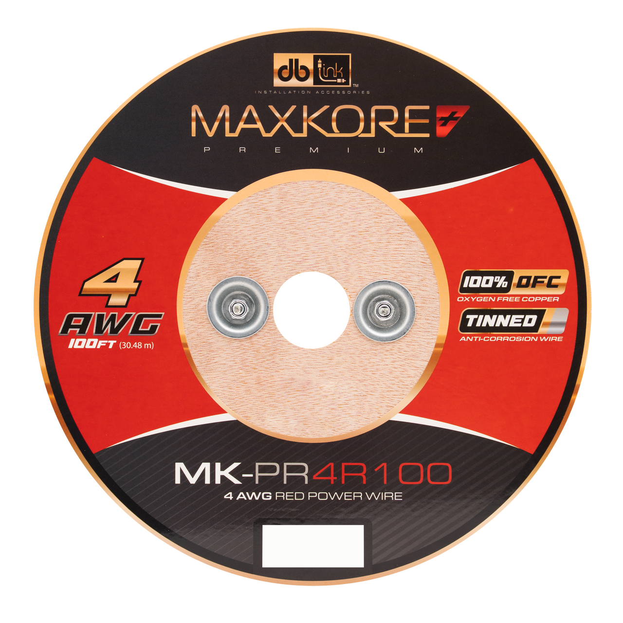 MK-PR4R100 : 100' 4 AWG Maxkore+ Premium Red, 100% OFC, TINNED Anti-Corrosive Power Wire Roll