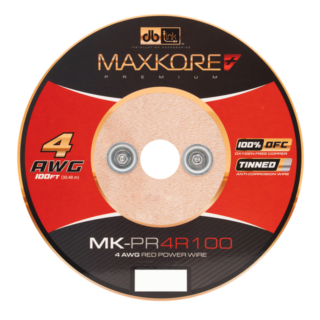 MK-PR4R100 : 100' 4 AWG Maxkore+ Premium Red, 100% OFC, TINNED Anti-Corrosive Power Wire Roll