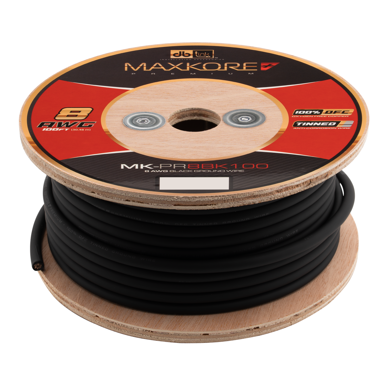 MK-PR8BK100 : 100' 8 AWG Maxkore+ Premium Black, 100% OFC, TINNED Anti-Corrosive Ground Wire Roll
