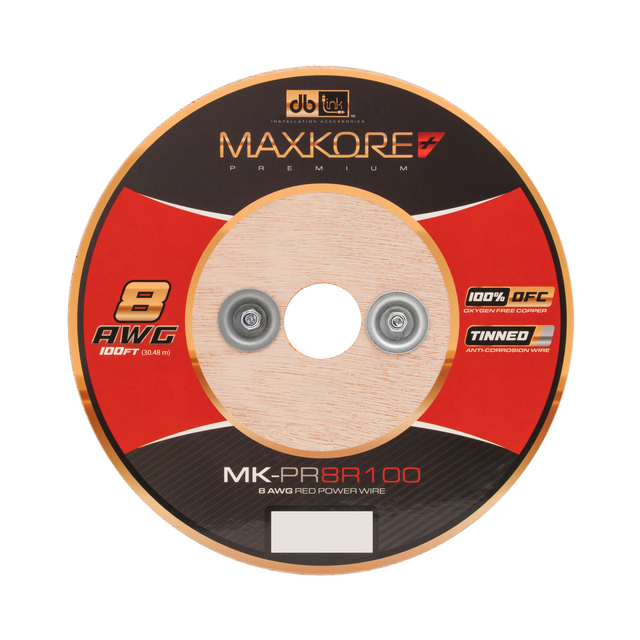 MK-PR8R100 : 100' 8 AWG Maxkore+ Premium Red, 100% OFC, TINNED Anti-Corrosive Power Wire Roll