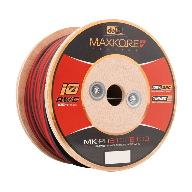 MK-PRS10RB100 : 100' 10 AWG Maxkore+ Premium Red/Black Speaker Wire, 100% OFC, TINNED Anti-Corrosive