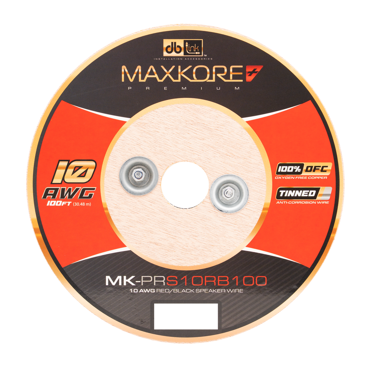 MK-PRS10RB100 : 100' 10 AWG Maxkore+ Premium Red/Black Speaker Wire, 100% OFC, TINNED Anti-Corrosive