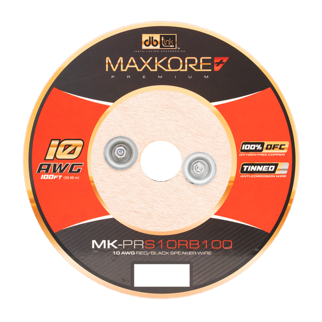 MK-PRS10RB100 : 100' 10 AWG Maxkore+ Premium Red/Black Speaker Wire, 100% OFC, TINNED Anti-Corrosive