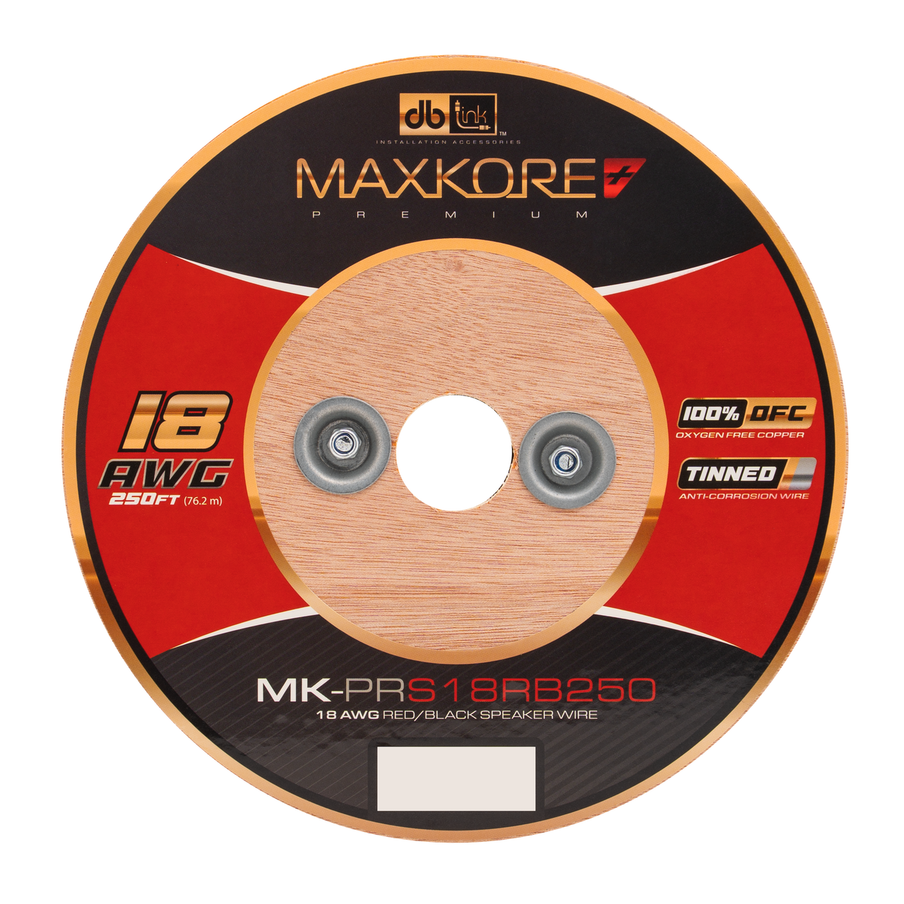 MK-PRS18RB250 : 250' 18 AWG Maxkore+ Premium Red/Black Speaker Wire 100% OFC, TINNED Anti-Corrosive