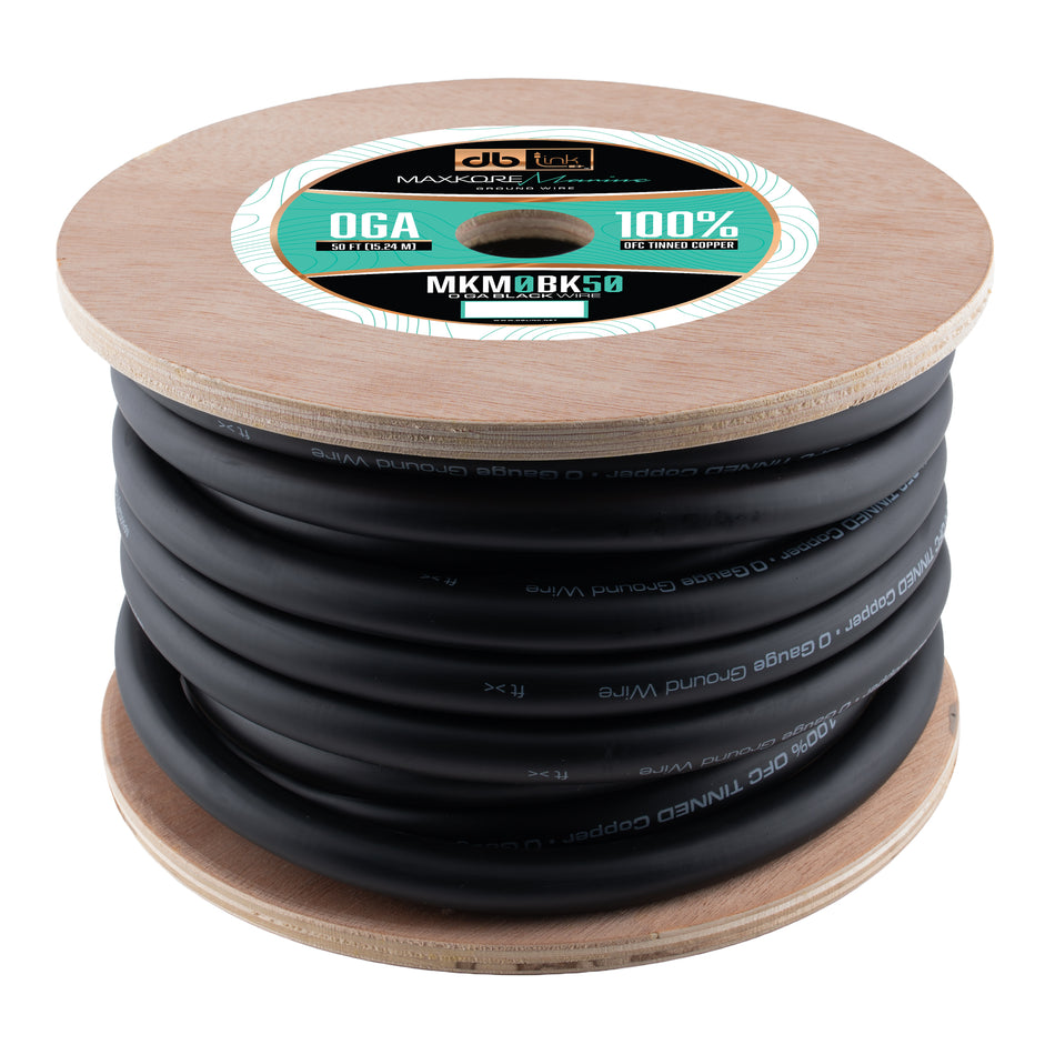 MKM0BK50 : 50' 0Ga Maxkore Marine Black,100% OFC, TINNED Anti-Corrosive Wire Roll