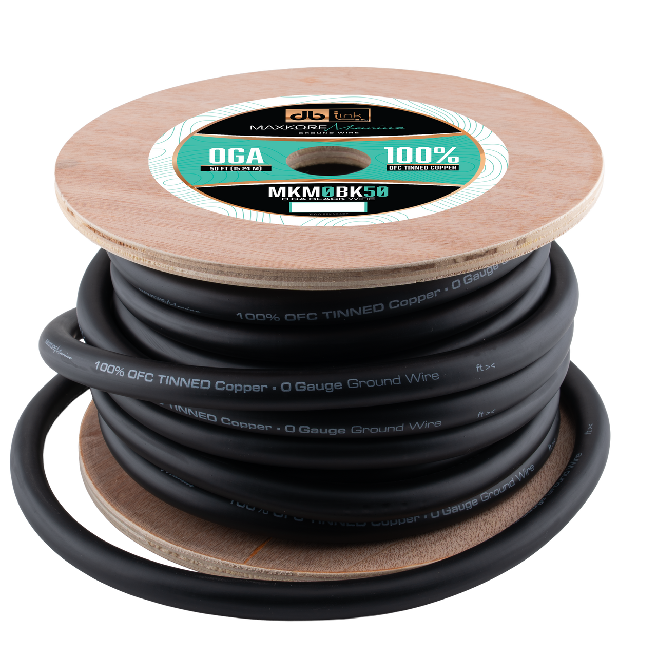 MKM0BK50 : 50' 0Ga Maxkore Marine Black,100% OFC, TINNED Anti-Corrosive Wire Roll