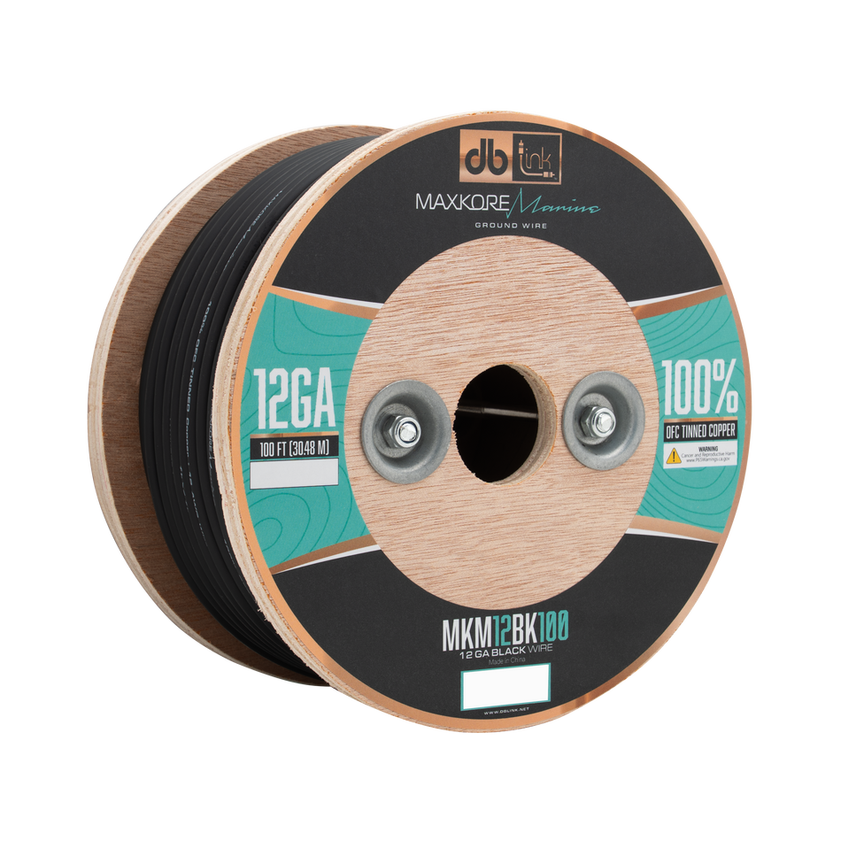MKM12BK100 : 100' 12 Ga Maxkore Marine Black, 100% OFC, TINNED Anti-Corrosive Wire Roll (WHOLE ROLL)