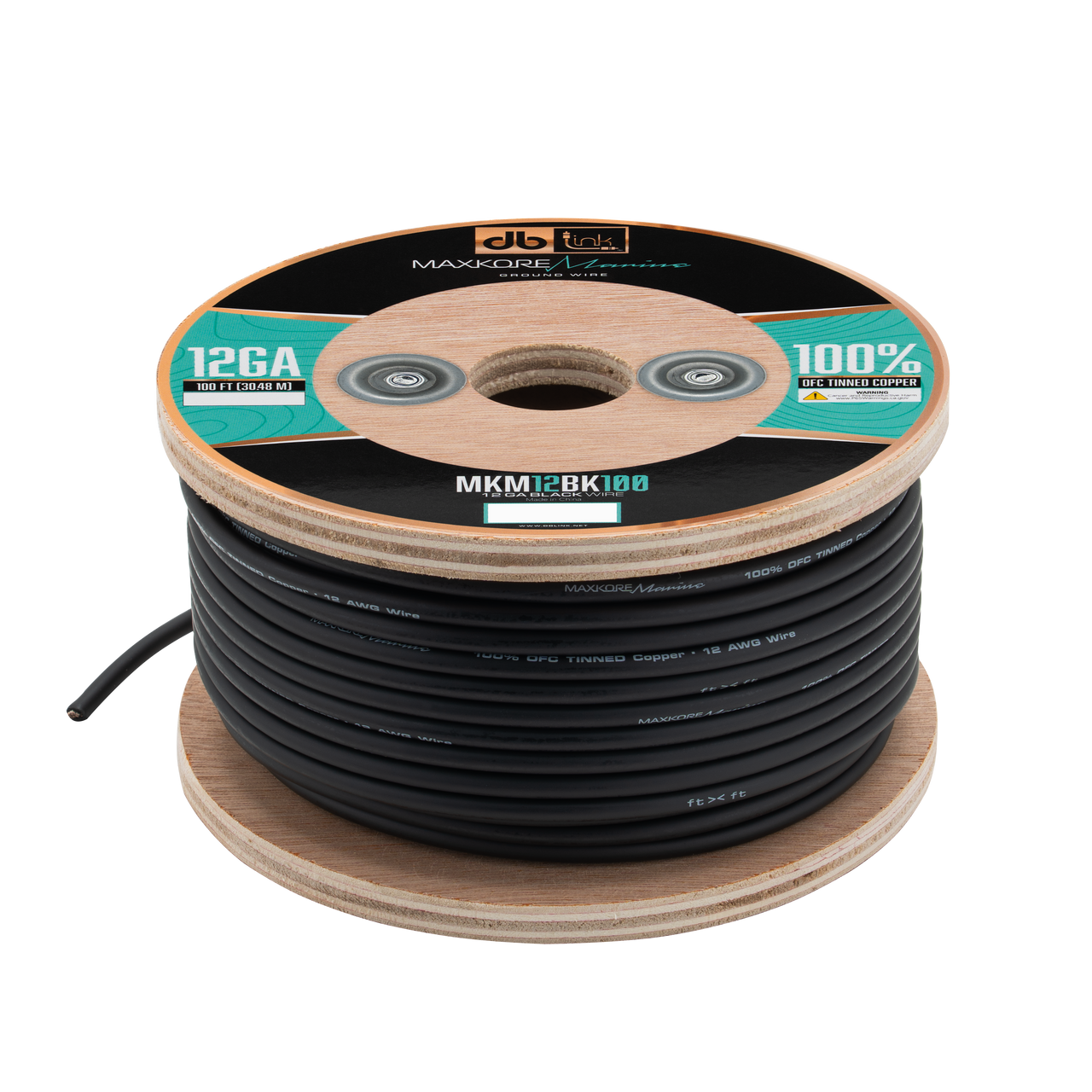 MKM12BK100 : 100' 12 Ga Maxkore Marine Black, 100% OFC, TINNED Anti-Corrosive Wire Roll (WHOLE ROLL)