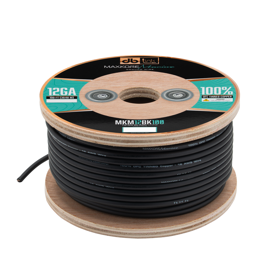 MKM12BK100 : 100' 12 Ga Maxkore Marine Black, 100% OFC, TINNED Anti-Corrosive Wire Roll (WHOLE ROLL)
