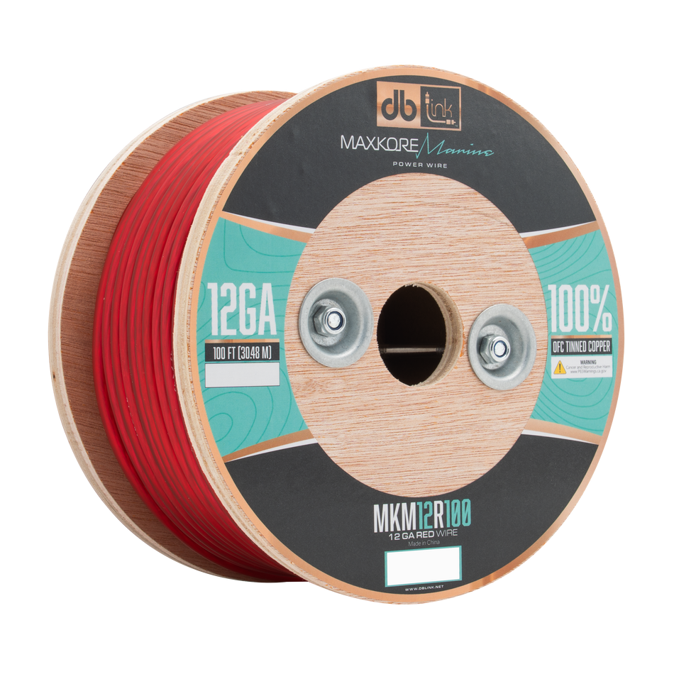 MKM12R100 : 100' 12 Ga Maxkore Marine Red, 100% OFC, TINNED Anti-Corrosive Wire Roll (WHOLE ROLL)