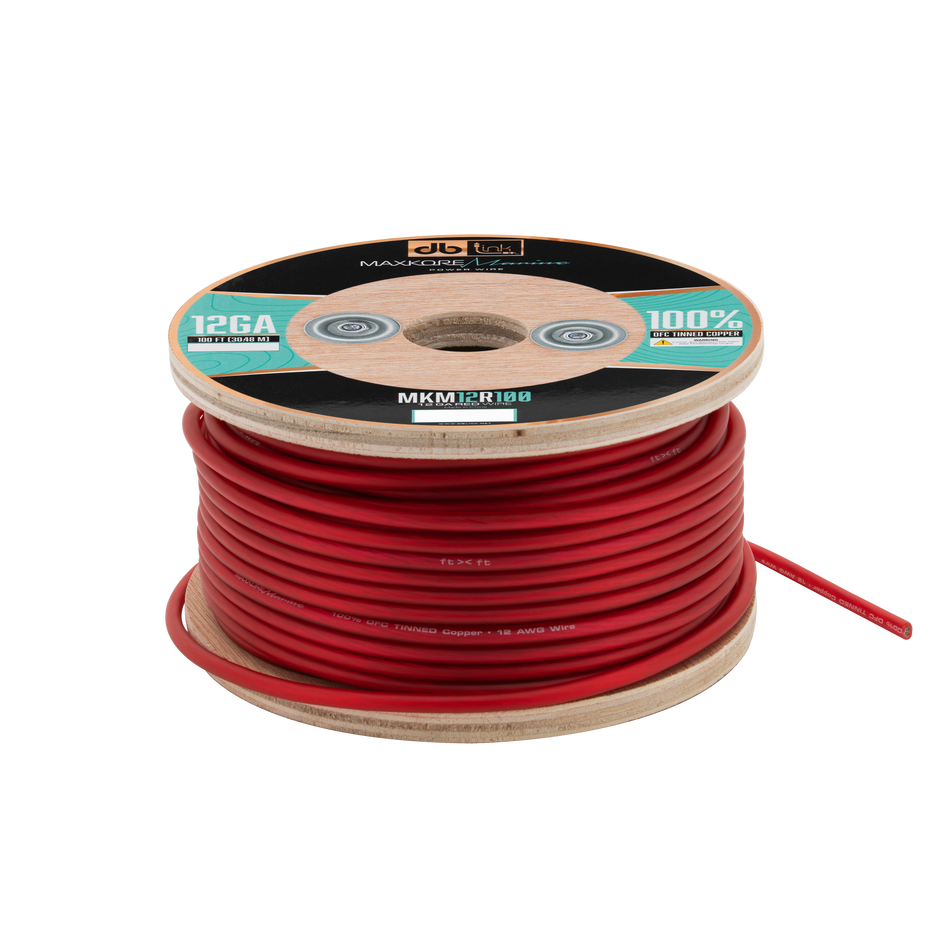 MKM12R100 : 100' 12 Ga Maxkore Marine Red, 100% OFC, TINNED Anti-Corrosive Wire Roll (WHOLE ROLL)