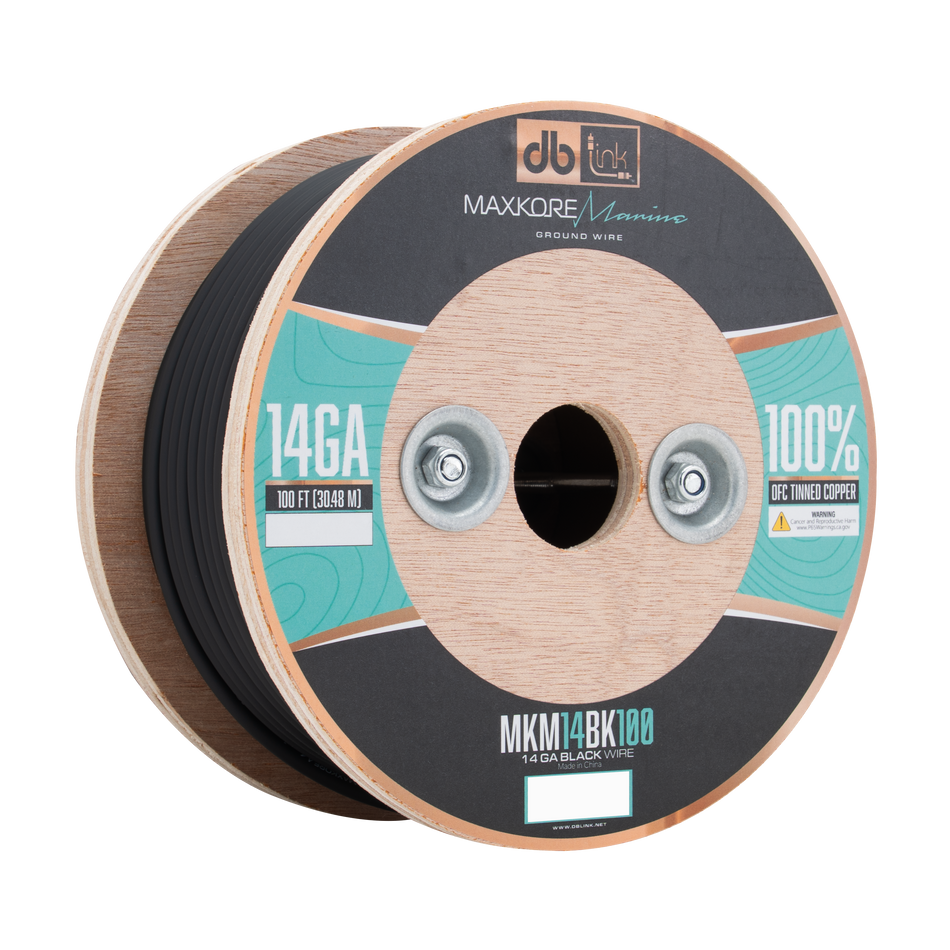 MKM14BK100 : 100' 14 Ga Maxkore Marine Black, 100% OFC, TINNED Anti-Corrosive Wire Roll (WHOLE ROLL)