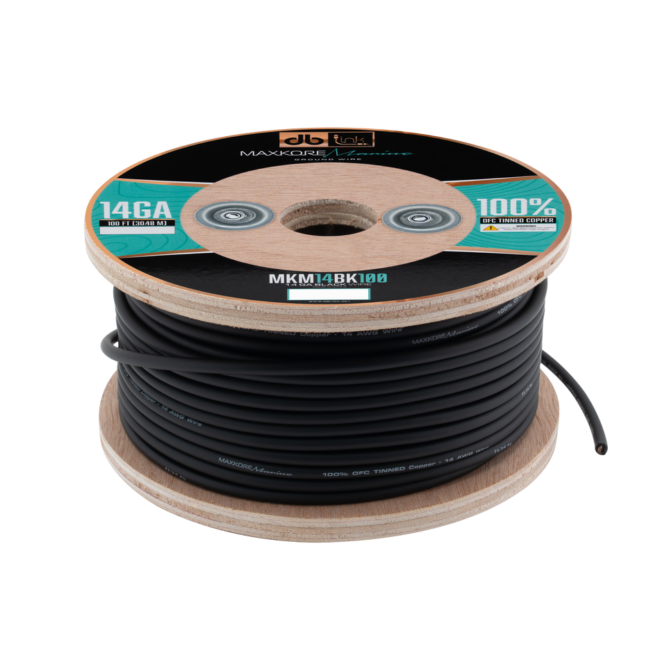 MKM14BK100 : 100' 14 Ga Maxkore Marine Black, 100% OFC, TINNED Anti-Corrosive Wire Roll (WHOLE ROLL)