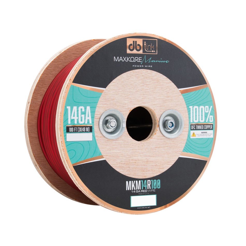 MKM14R100 : 100' 14 Ga Maxkore Marine Red, 100% OFC, TINNED Anti-Corrosive Wire Roll (WHOLE ROLL)