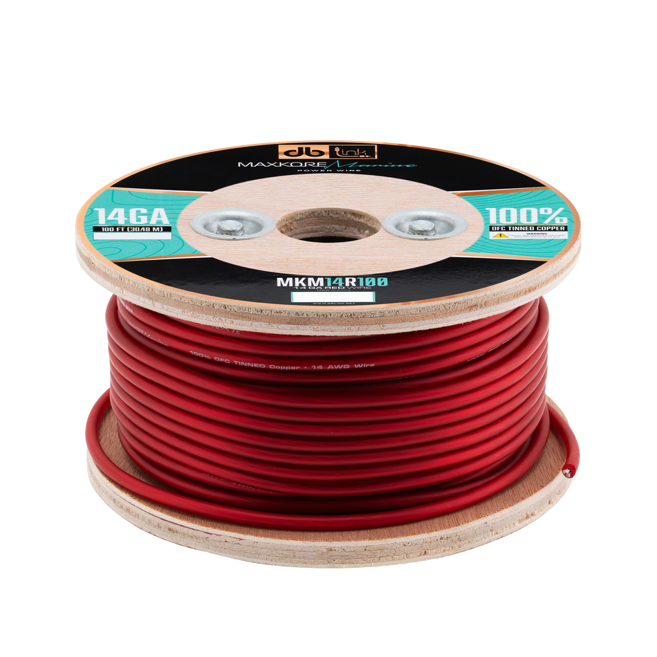 MKM14R100 : 100' 14 Ga Maxkore Marine Red, 100% OFC, TINNED Anti-Corrosive Wire Roll (WHOLE ROLL)