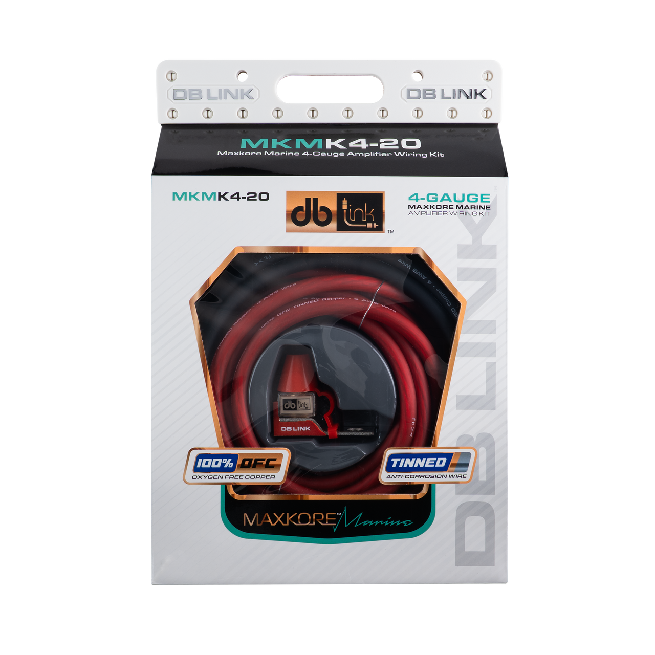 MKMK4-20: 4 Ga. Maxkore Marine Amplifier Kit with 20' PW/GR/REM 100% OFC Tinned Anti-Corrosive Wires