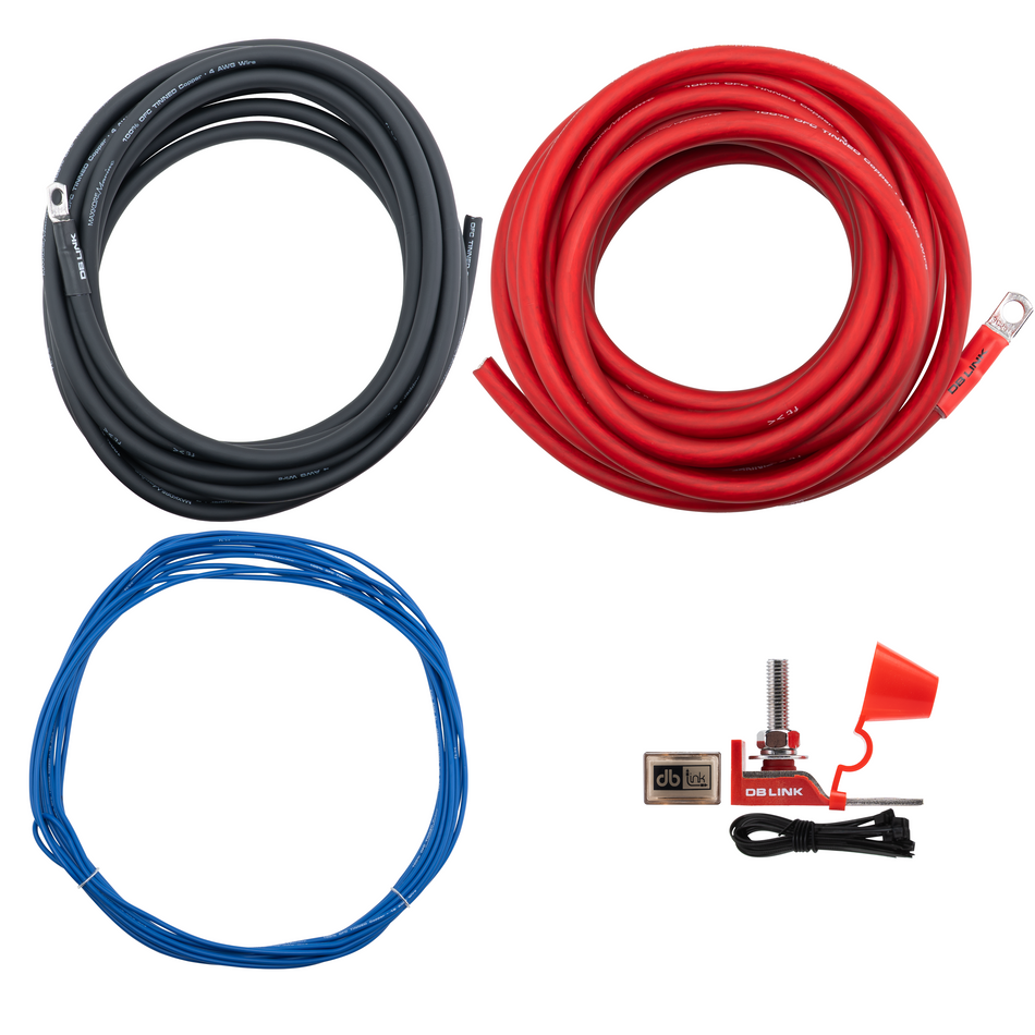 MKMK4-20: 4 Ga. Maxkore Marine Amplifier Kit with 20' PW/GR/REM 100% OFC Tinned Anti-Corrosive Wires