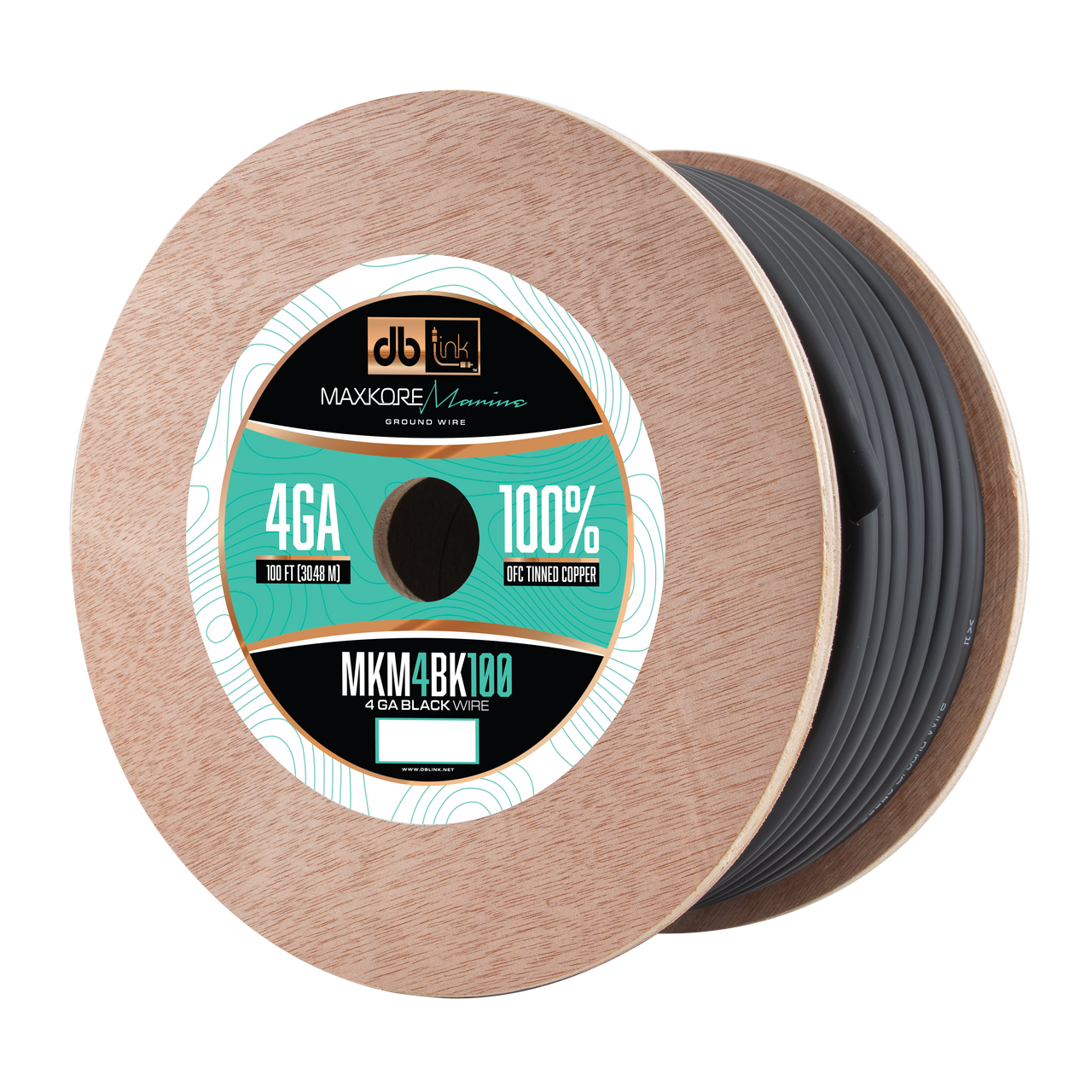 MKM4BK100 : 100' 4Ga Maxkore Marine Black, 100% OFC, TINNED Anti-Corrosive Wire Roll