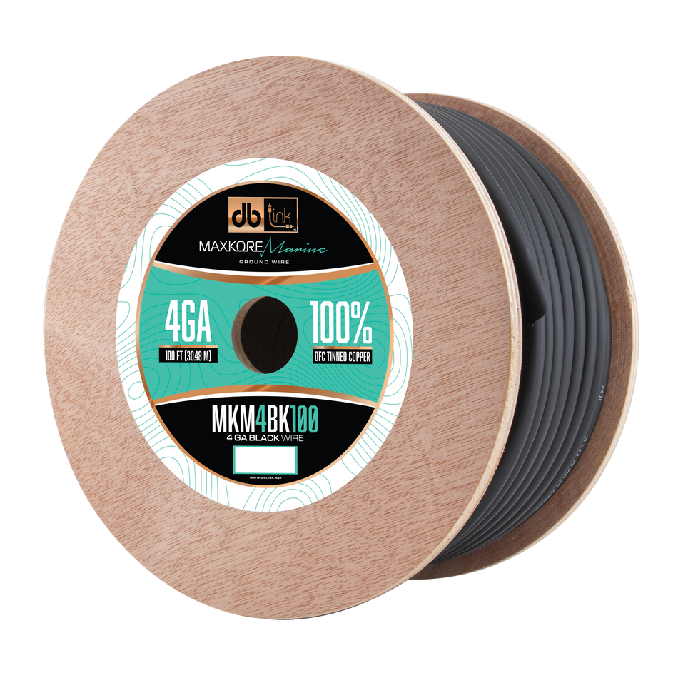 MKM4BK100 : 100' 4Ga Maxkore Marine Black, 100% OFC, TINNED Anti-Corrosive Wire Roll