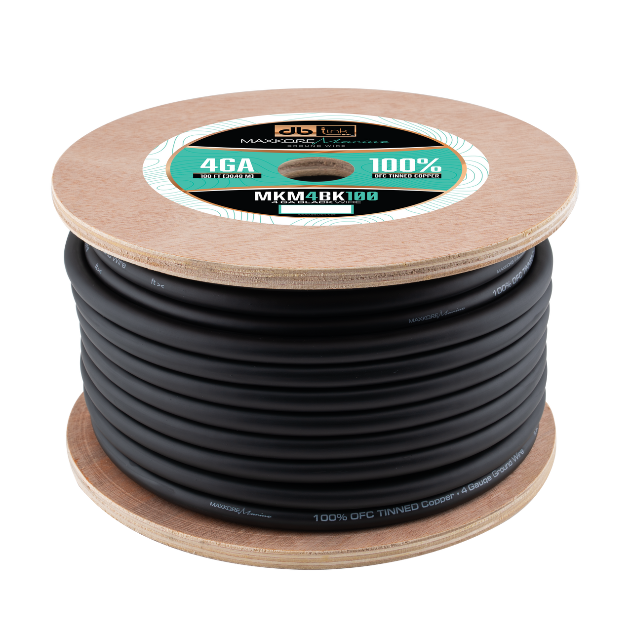 MKM4BK100 : 100' 4Ga Maxkore Marine Black, 100% OFC, TINNED Anti-Corrosive Wire Roll