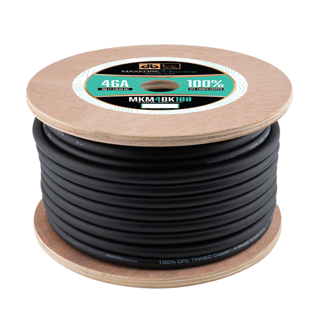 MKM4BK100 : 100' 4Ga Maxkore Marine Black, 100% OFC, TINNED Anti-Corrosive Wire Roll