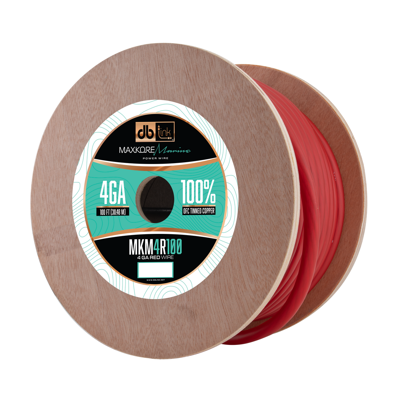MKM4R100 : 100' 4Ga Maxkore Marine Red, 100% OFC, TINNED Anti-Corrosive Wire Roll