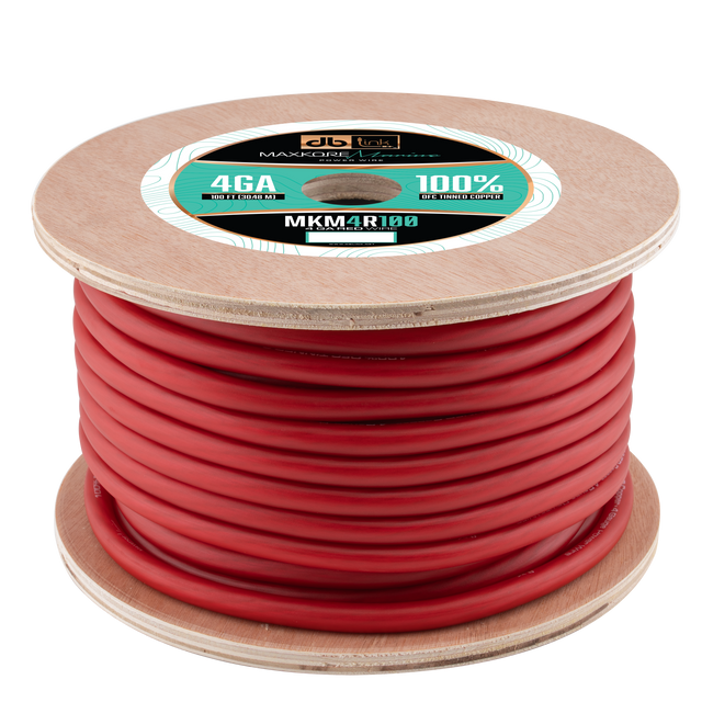 MKM4R100 : 100' 4Ga Maxkore Marine Red, 100% OFC, TINNED Anti-Corrosive Wire Roll