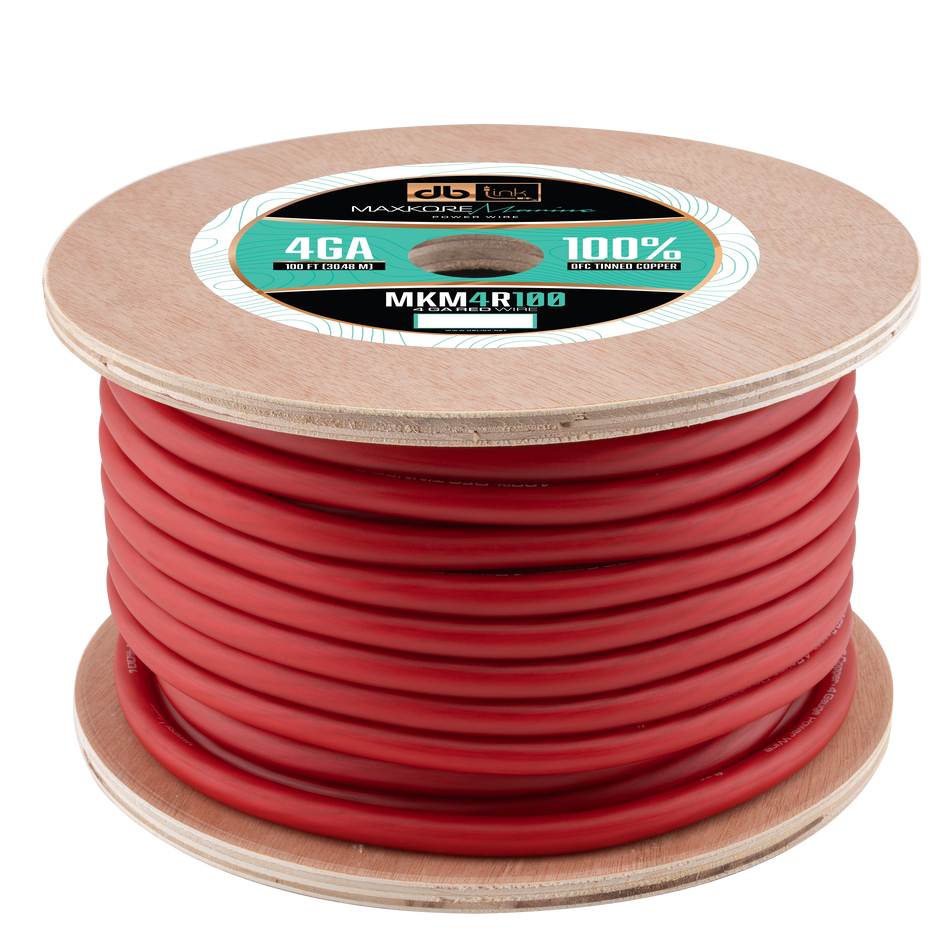 MKM4R100 : 100' 4Ga Maxkore Marine Red, 100% OFC, TINNED Anti-Corrosive Wire Roll