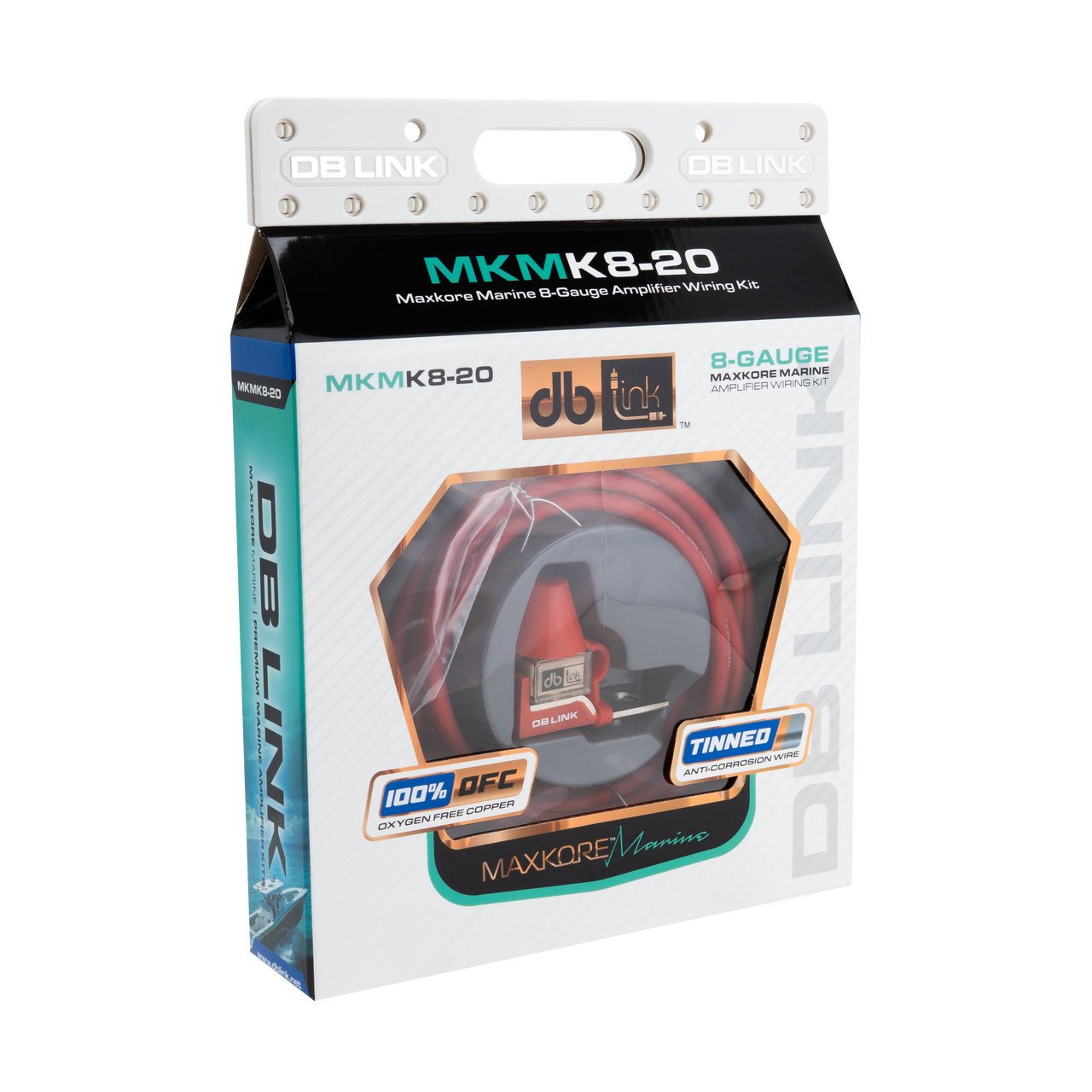 MKMK8-20: 8 Ga. Maxkore Marine Amplifier Kit with 20' PW/GR/REM 100% OFC Tinned Anti-Corrosive Wires