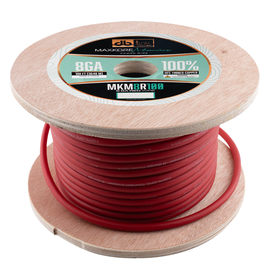 MKM8R100 : 100' 8Ga Maxkore Marine Red, 100% OFC, TINNED Anti-Corrosive Wire Roll