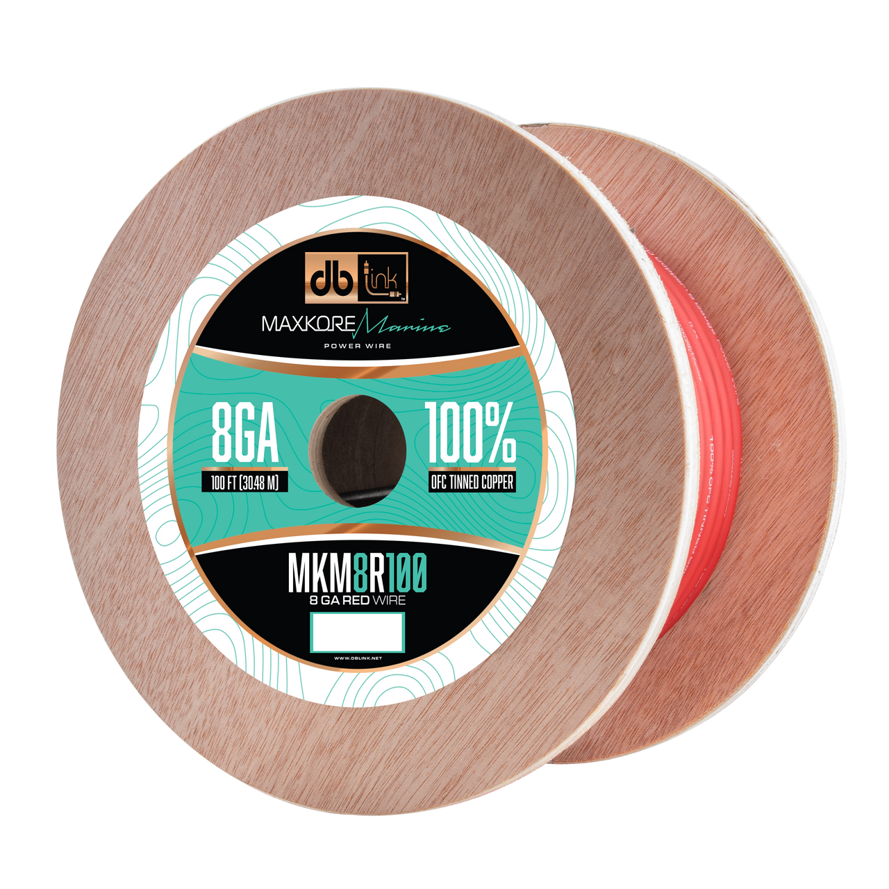 MKM8R100 : 100' 8Ga Maxkore Marine Red, 100% OFC, TINNED Anti-Corrosive Wire Roll