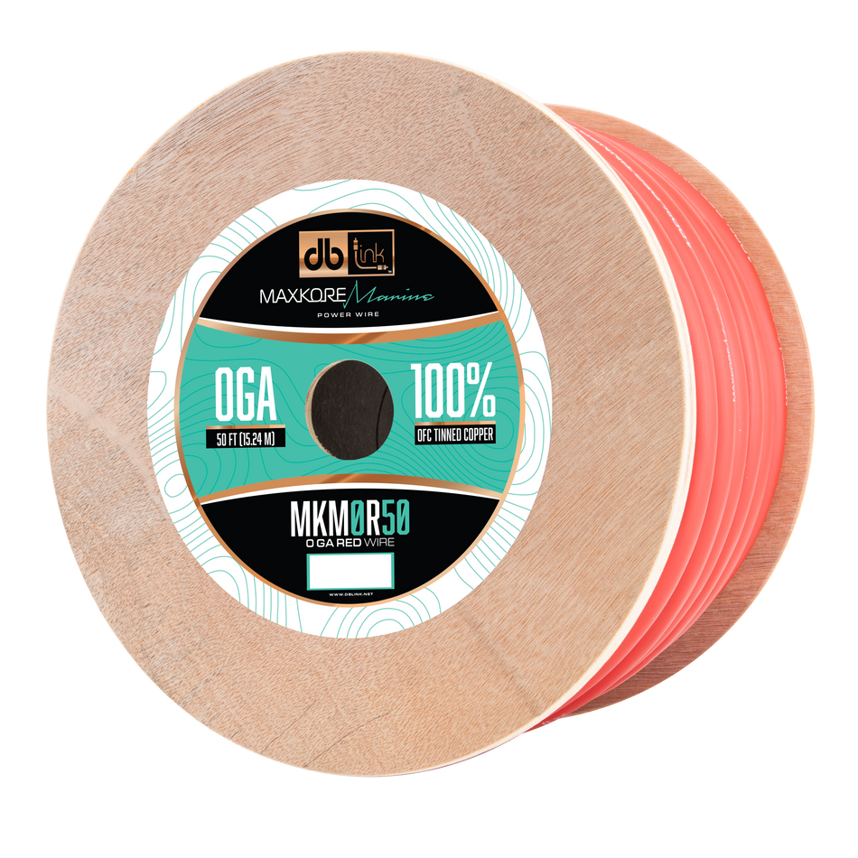 MKM0R50 : 50' 0Ga Maxkore Marine Red, 100% OFC, TINNED Anti-Corrosive Wire Roll