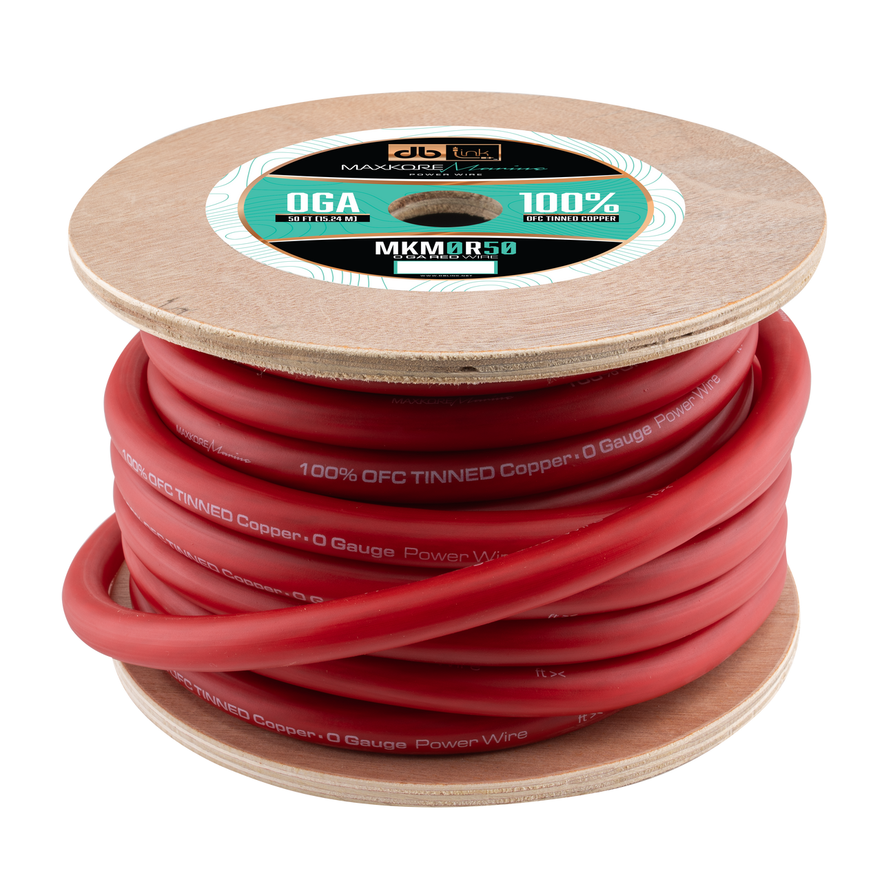MKM0R50 : 50' 0Ga Maxkore Marine Red, 100% OFC, TINNED Anti-Corrosive Wire Roll