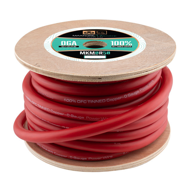 MKM0R50 : 50' 0Ga Maxkore Marine Red, 100% OFC, TINNED Anti-Corrosive Wire Roll